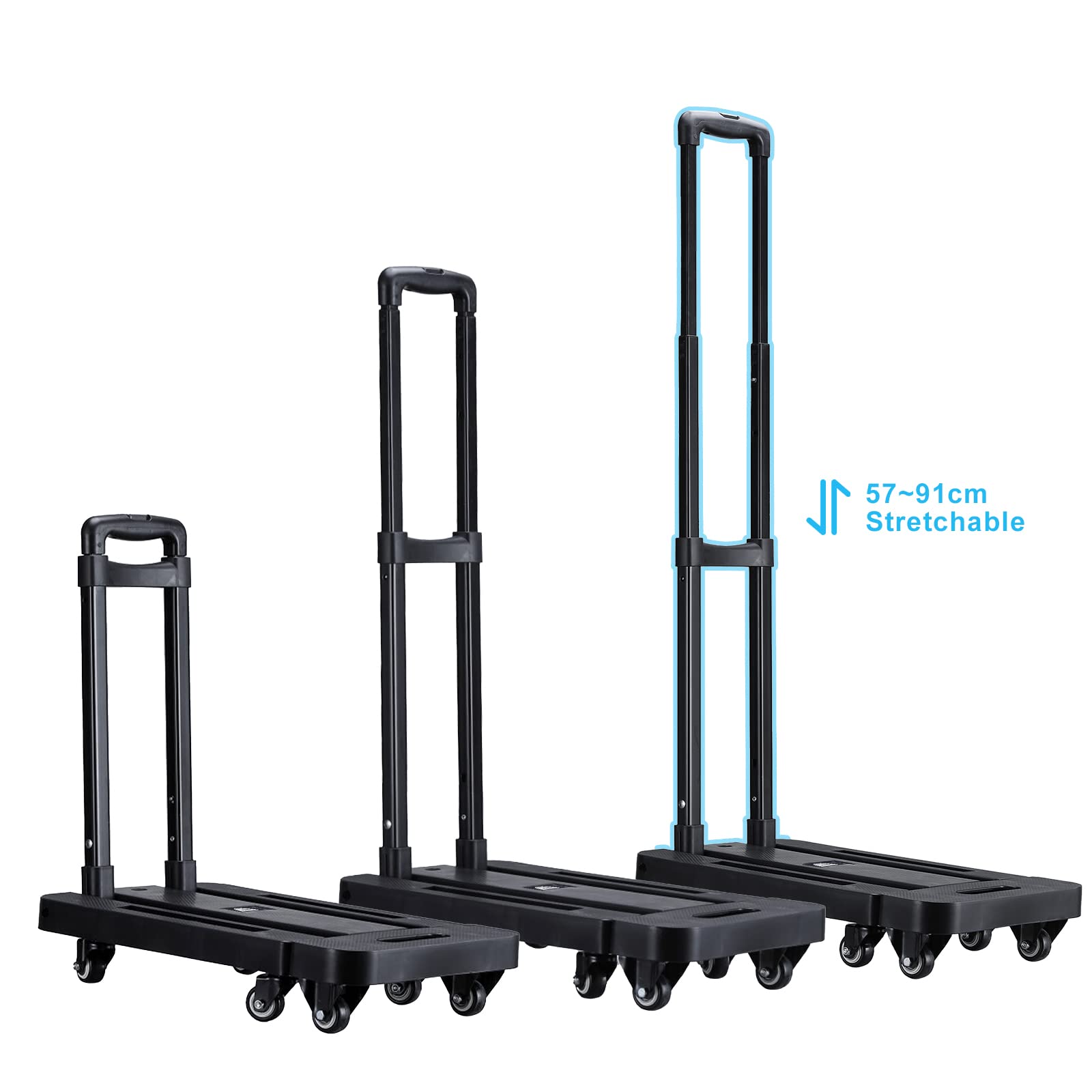 Carrello Pieghevole Marketero Heavy Duty - Capacità 200kg Con 6 Ruote E Corde Elastiche, Per Traslochi, Spesa, Campeggio, Giardino - Nero