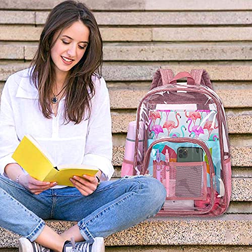 Clear Backpack, 16'' Heavy Duty Transparent Bookbag, Pvc See Through Backpacks For School, Work - Pink And Blue #TOP1