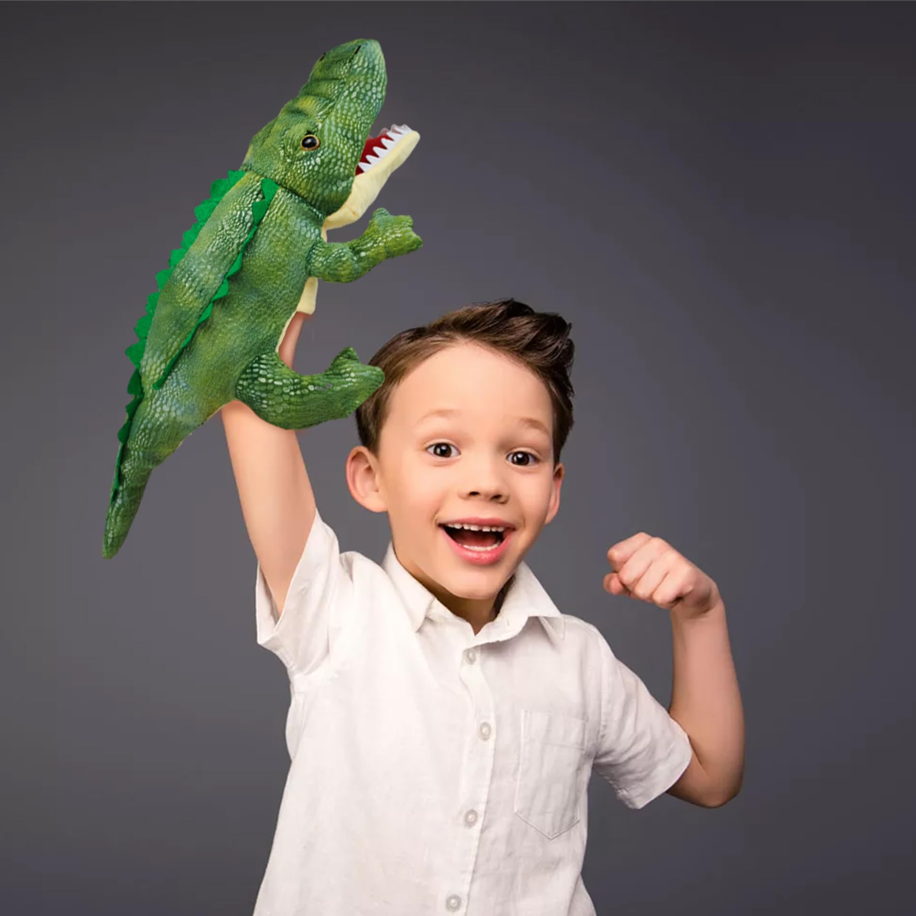 Marioneta de cocodrilo de mano, marioneta con boca móvil, marionetas de animales de historia de juego de rol, títeres de mano de cocodrilo de peluche suave para niños 6