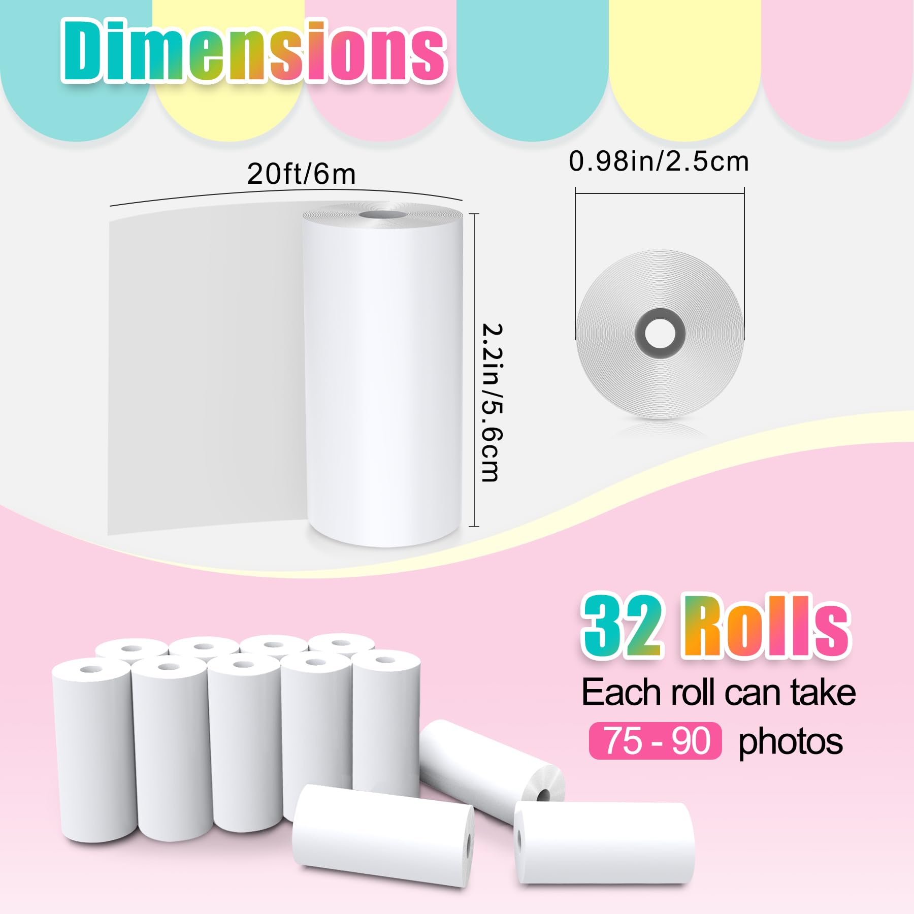32 Rotoli Carta in Rotoli Termica per Fotocamera,Stampa Istantanea Carta Termica (Bianco-32)