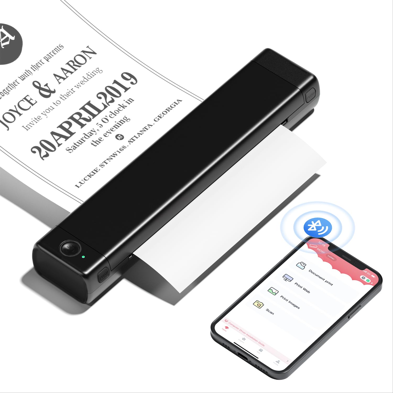 Phomemo M08F Thermal Printer - Portable Wireless A4 Mobile Printers for Home Use Office, Bluetooth Inkless Printer Compatible with Laptops & Smartphone, Black