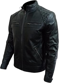 SF FASHIONS Mens Genuine Leather Biker Jacket Black