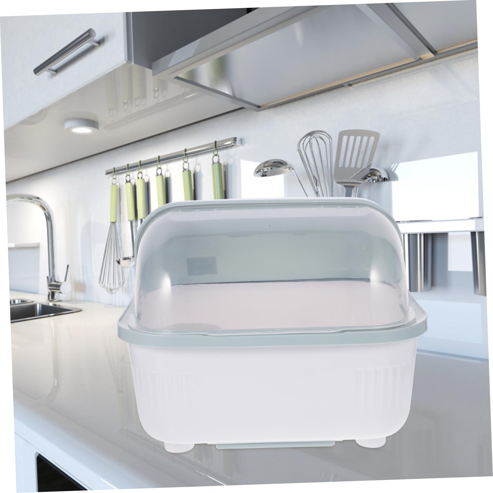 Kichvoe Boîte De Rangement Pour Égouttoir De Vaisselle Couvercle Transparent Organisateur De Cuisine Compact Pour Assiettes Et Couverts Rangement Pratique Pour Maison Dortoir