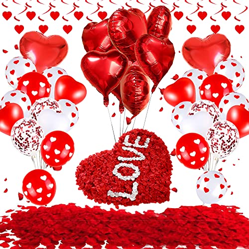 Décorations Ballons de Saint Valentin,Love Ballon Pétales de Rose Rouges Ballon Confetti Ballons Rouge Coeur Ballons pour Saint Valentin Anniversaire de Mariage Fiançailles Romantique Décoration Cover