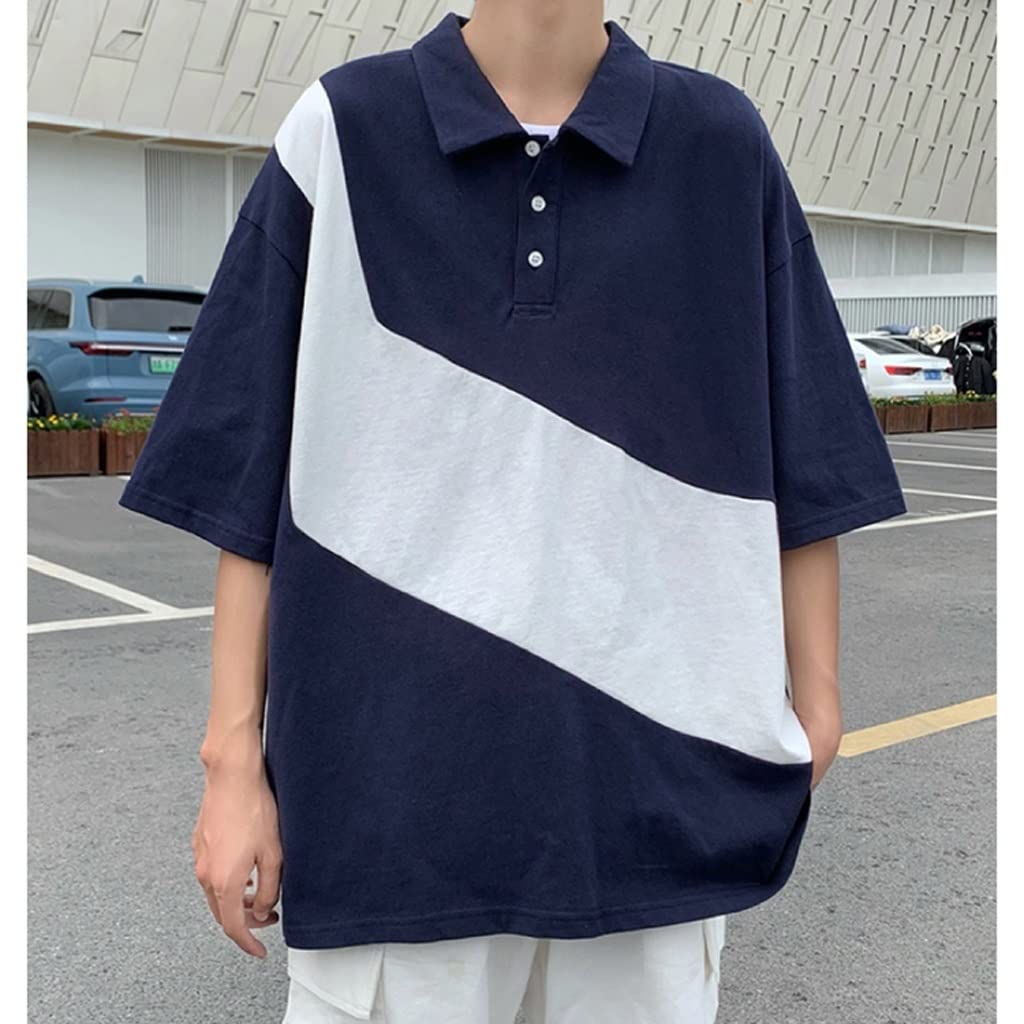 T-shirty Męskie Patchworkowy wzór Skręcić w dół Kołnierzyk Cały mecz Streetwear Modne nastolatki Ubrania dla par (kolor: A, rozmiar: kod XL)