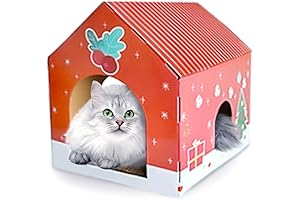 Christmas Cardboard Cat House with Scratching Pad and Catnip