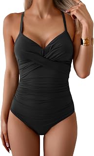 One Piece Swimsuit for Women Tummy Control Ruched Bathing Suit Tie Back Slimming Swimsuit