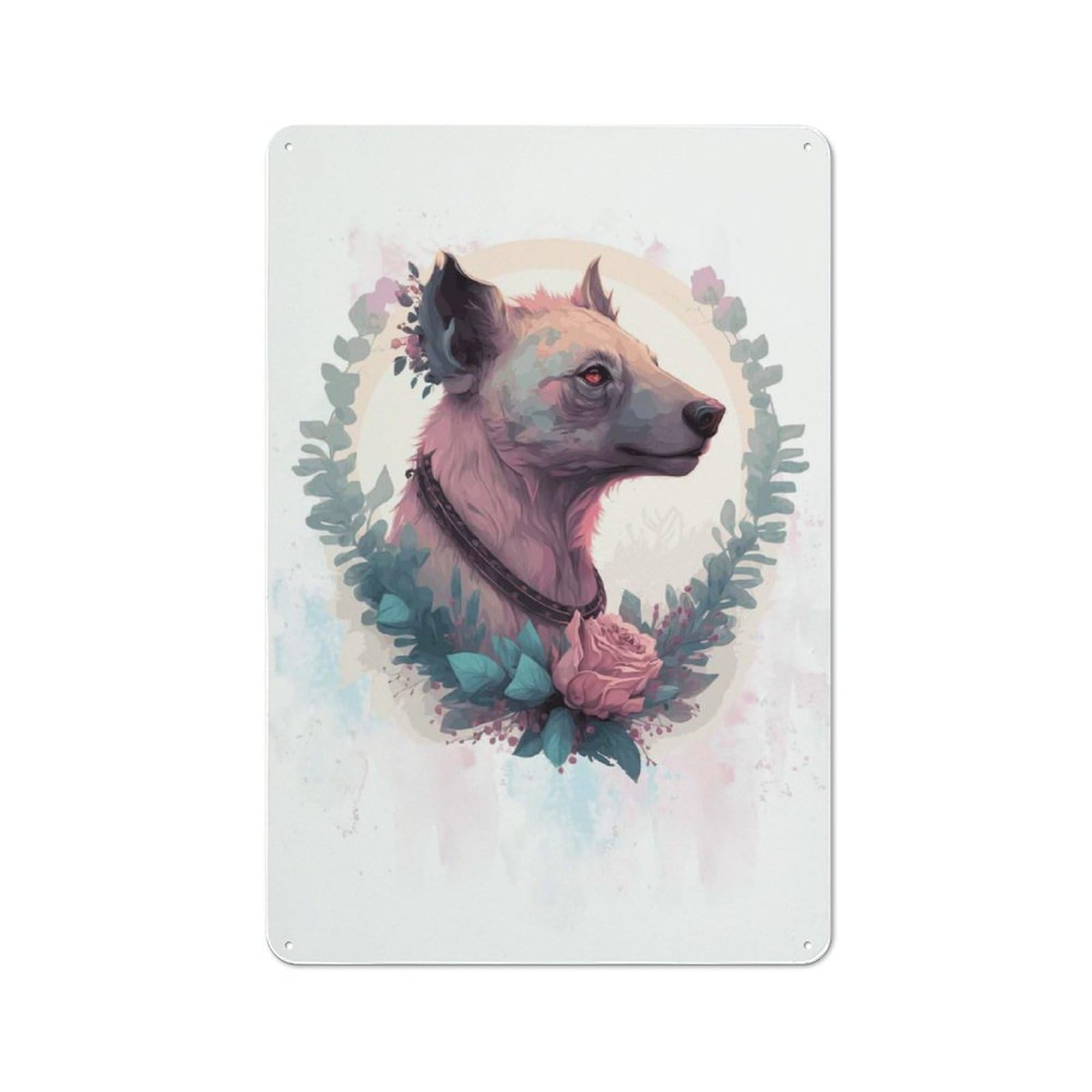 Industrial Watercolor Flower Hyena Tin Sign 30x20cm, Garage Wall Decor for Garage, Hobby Room, Office Or Man Cave