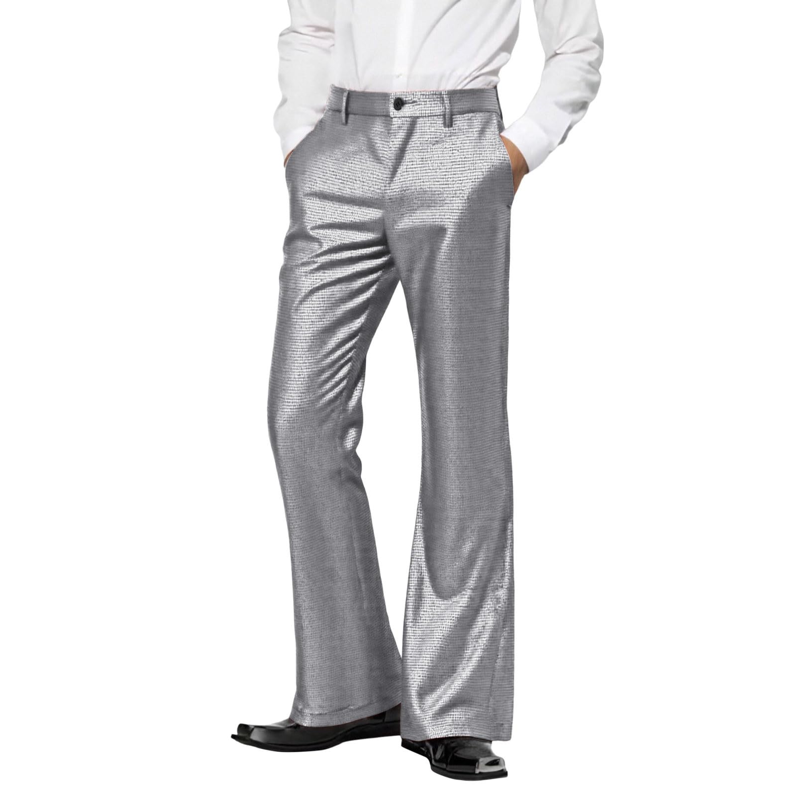 2026 Schlaghose Herren Glitzer Hose - Paillettenhose Eisseide Anzughose Retro Pants Einfarbig Herrenhose Jazzhose Festliche Tanzhose Nachtclubhose Karneval Kostüm Bequemer Stretchstoff Alltagskleidung