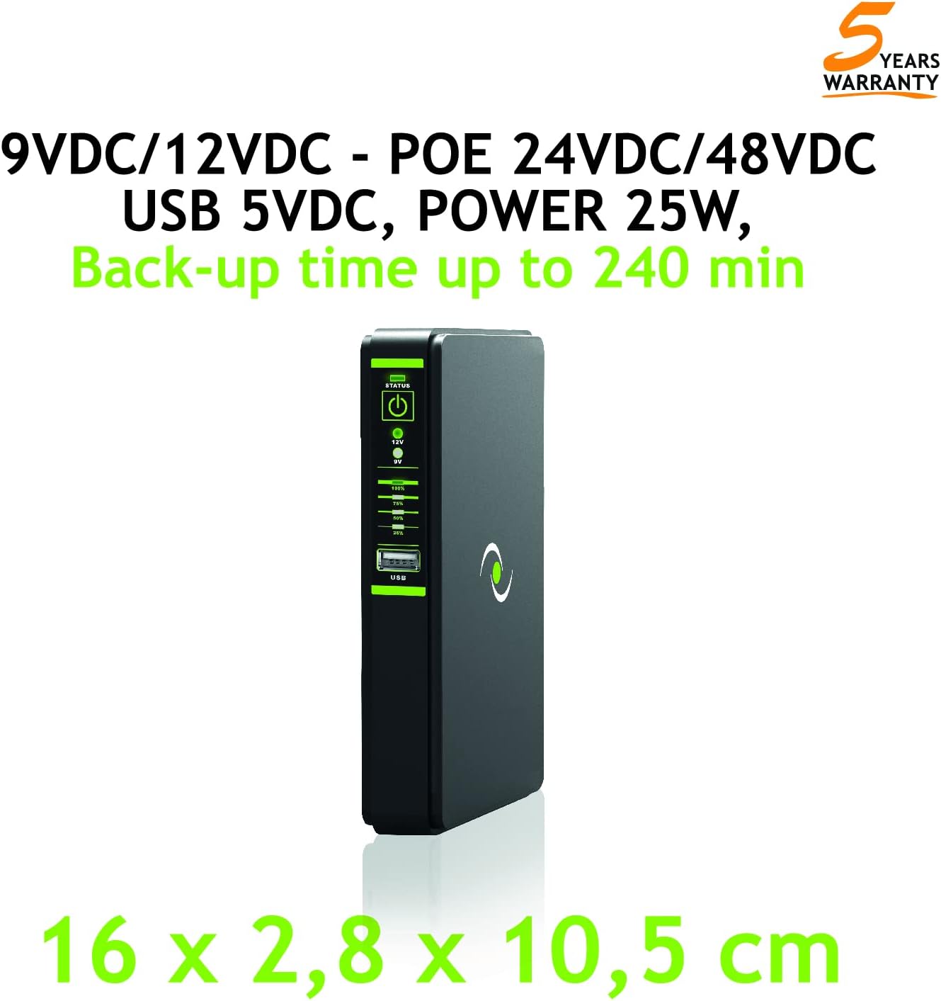 Tecnoware Mini UPS ERA PLUS DC 5VDC/9VDC/12VDC - Gruppo Di Continuità Con 8800mAh PowerBank, Protegge Videosorveglianza, WIFI, Modem, VOIP - Funzione POE 24VDC/48VDC - 25W, Autonomia Fino A 240 Min - Immagine 2