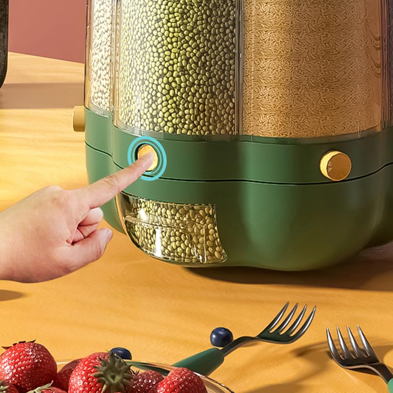 Oddzielne Pudełko do Przechowywania Ziaren Przezroczyste Obrotowe Wiadro na ryż o Pojemności 6,5 Kg do Organizacji Kuchni PET Przeznaczony Kontaktu z żywnością (GREEN)