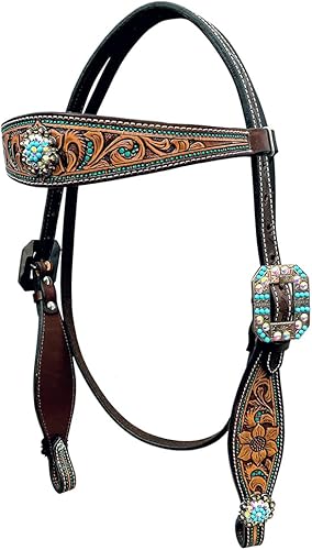 Miniatura 4 de Juego de cabeza y collar de pecho de caballo de cuero occidental genuino de América Occidental