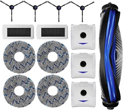 Vacuum Cleaner Floor Care Replacement Parts Kit for Ecovacs Deebot N30 PRO / N30 OMNI / N30 PRO OMNI Robot Vacuum Cleaner, 1 Roller Brush 4 Side Brush 4 Mop Pad 2 HEPA Filter 3 Dust Bag14pcs