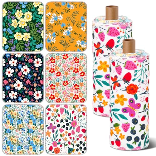 Image of Redbaker 60 Pcs Flower Reusable Paper Towels Rolls Washable Paperless Paper Towels Bulk Cloth Cotton Napkin with Cardboard Reusable Napkins for Kitchen Dishes Bathroom Home Table