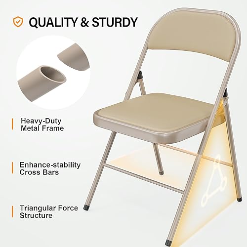 Miniatura 4 de VINGLI Paquete de 8 sillas plegables con asientos acolchados, marco de metal con asiento y respaldo de piel sintética, capacidad de 350 libras,