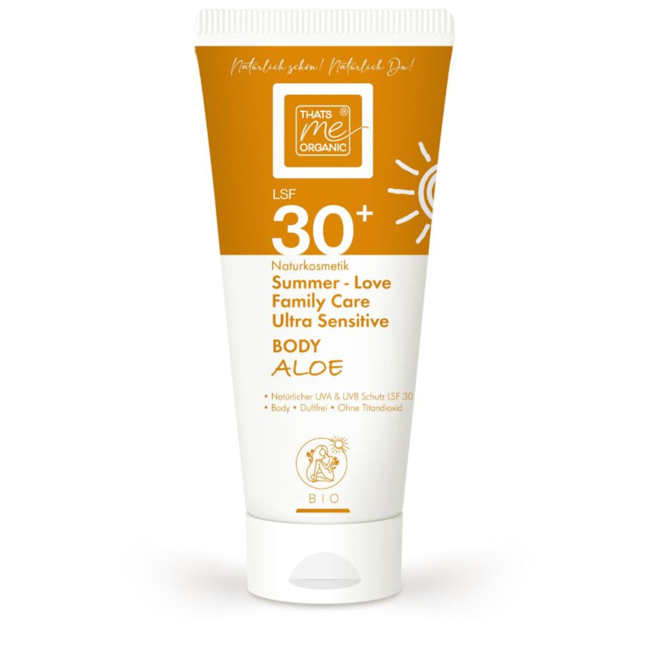 Thats me organic Bio Sonnencreme LSF30+ (200 ml) – Natürliche Sonnencreme für den Körper – vegan, wasserfest & ohne Weißfilm – Sonnenschutz für Kinder & Babys – NATRUE zertifiziert