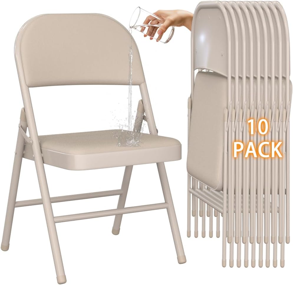 YLGJ&TIDY Paquete de 10 sillas plegables con cojín con marco de acero acolchado de cuero, sillas plegables portátiles apilables de metal para