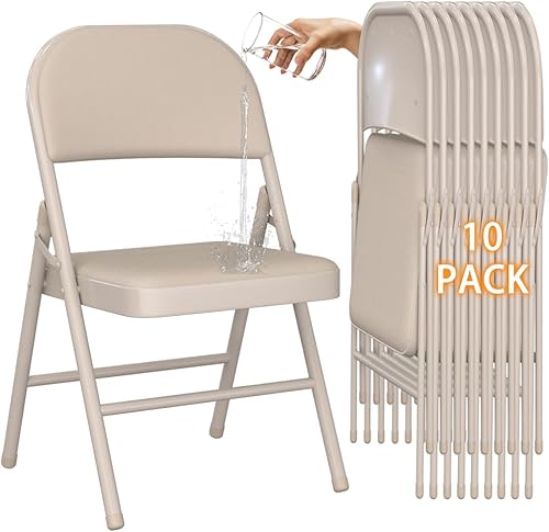 YLGJ&TIDY Paquete de 10 sillas plegables con cojín con marco de acero acolchado de cuero, sillas plegables portátiles apilables de metal para