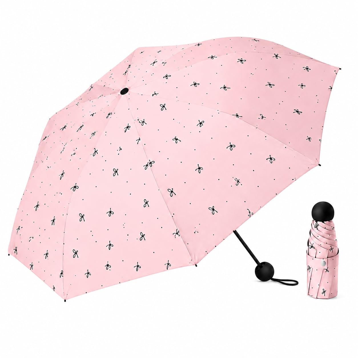 mini umbrella with case for men & women (manual open) compact travelling pocket umbrella, polyester & uv protect fabric for summer/anti-slip handle- use in rain & summer (pink-print)