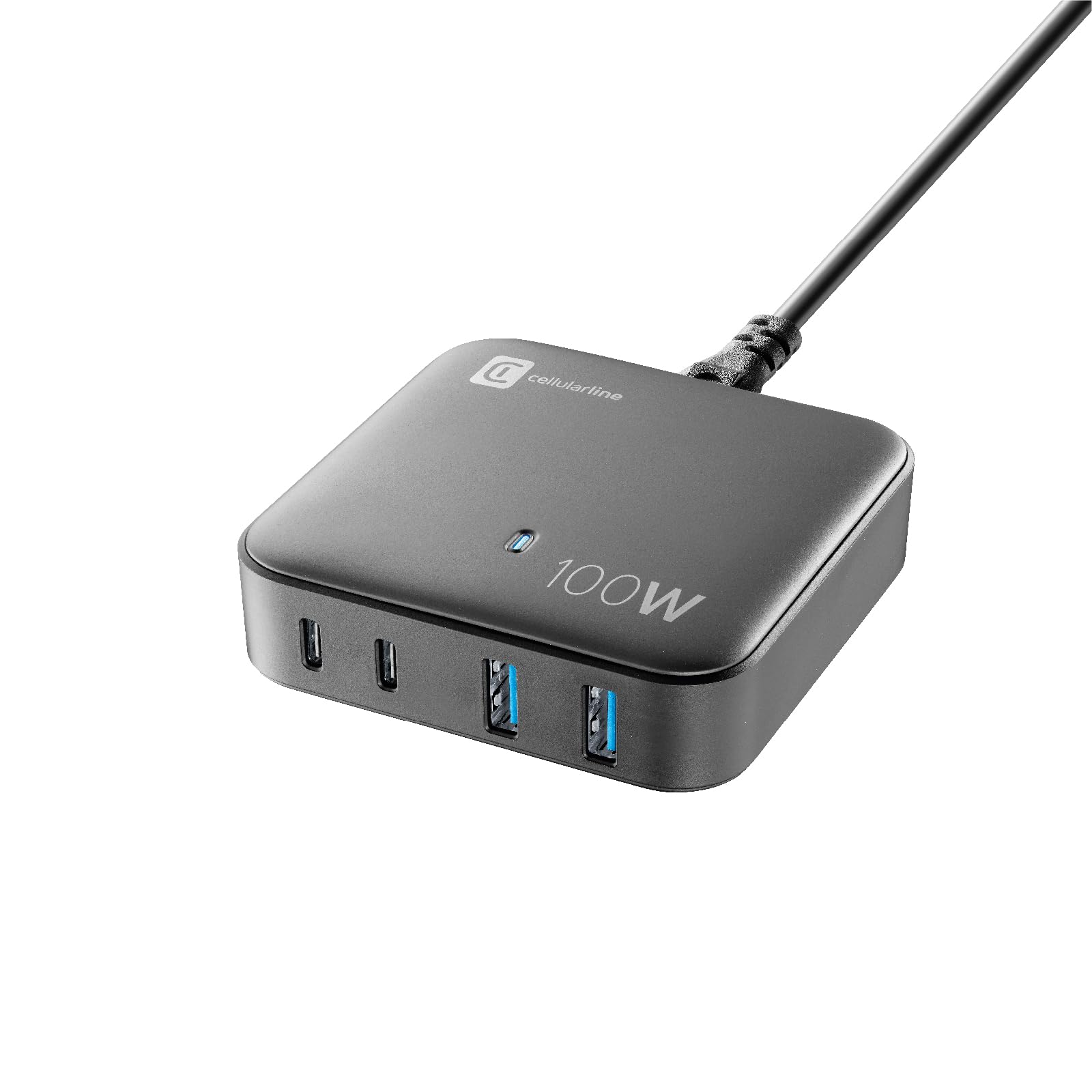 Cellularline - Multipower Magnus 100W - 4 Ports Gan -Netzwerk -Ladegerät - 2 18W USB -Anschlüsse und 2 100W USB -C -Anschlüsse - GaN -Technologie - ideal für Smartphones, Tablets und Laptops