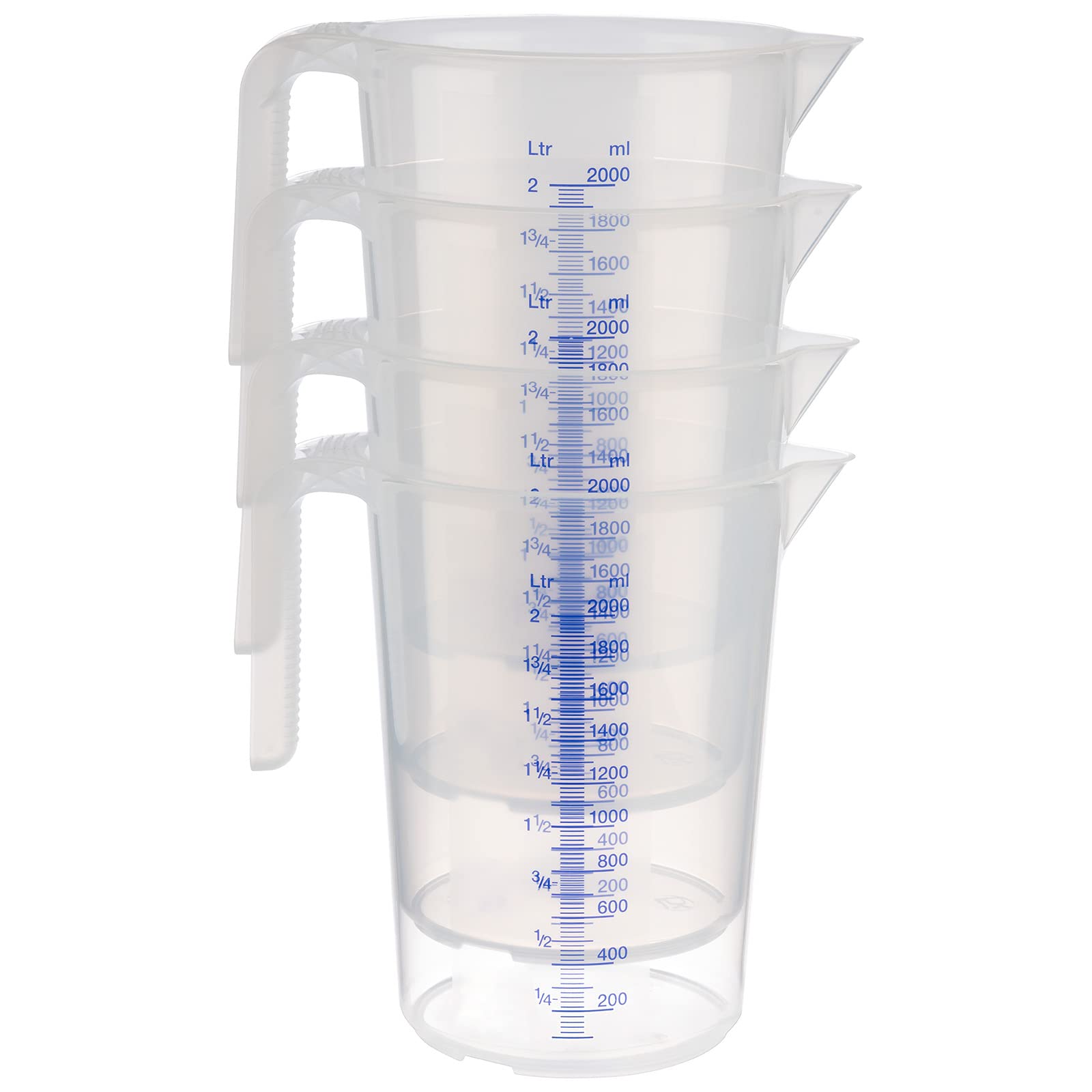 APS Misurino da 2 litri, diametro 15 x altezza 20,5 cm, bicchiere in plastica con scala esterna in rilievo, manico aperto, graduazione L/ml, lavabile in lavastoviglie