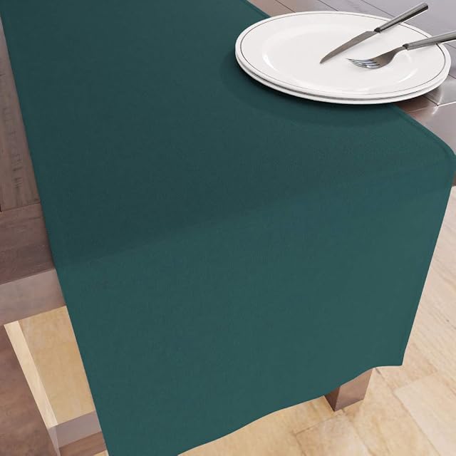 Encasa Table Runner for 8 Seater Dining - Emerald - Large 40x230 cm, 100% Cotton Plain Dyed Solid Colours Decorative Cloth for Party, Banquet, Restaurant & Outdoors - Machine Washable