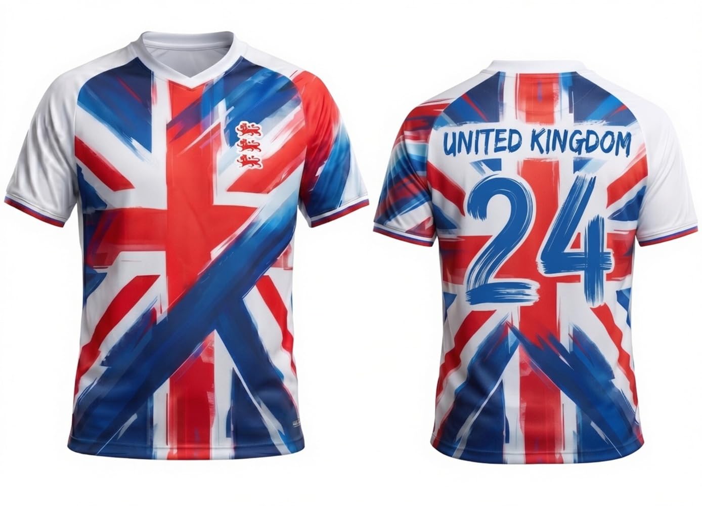 LTG PRO England Flag Football Shirt - United Kingdom Brushstroke Flag Jersey for Men & Women, Great Britain Sports Top for Football, Cricket, Running & Casual Wear (UK, Alpha, XL, Regular, Regular)