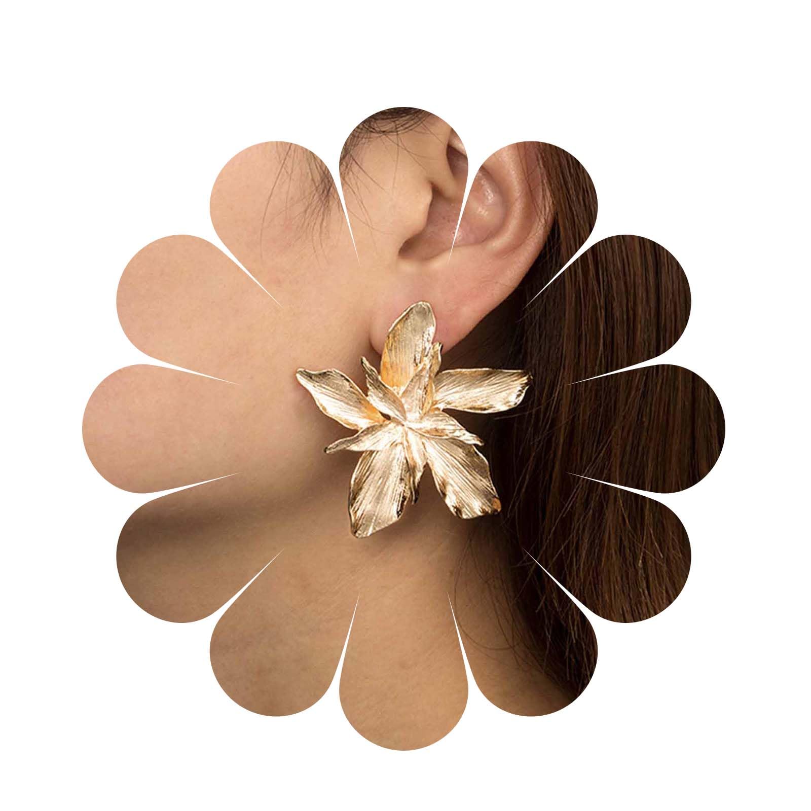 Cimenexe Vintage Flor Pendientes De Metal Flor Pendientes De Oro Gran Flor Pendientes Punk Exagerado Joyas Para Las Mujeres Y Las Niñas