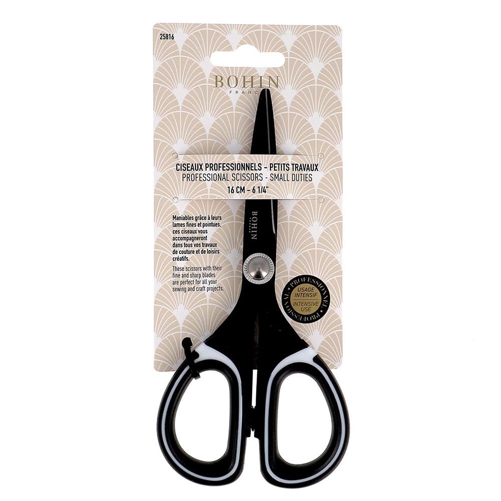 Bohin BO25816 Ciseaux Professionnels Manche Ergonomique Revêtement Titane pour Projets de Tricot Crochet, Acier Inoxydable, Noir, 16 cm