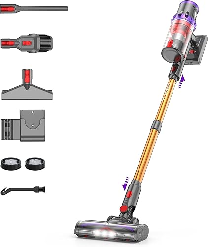 Coovy Aspiradora inalámbrica SU7, 580 W, 50 Kpa, 75 minutos de tiempo de funcionamiento, aspiradora con pantalla táctil, anti-enredos, inalámbrica,