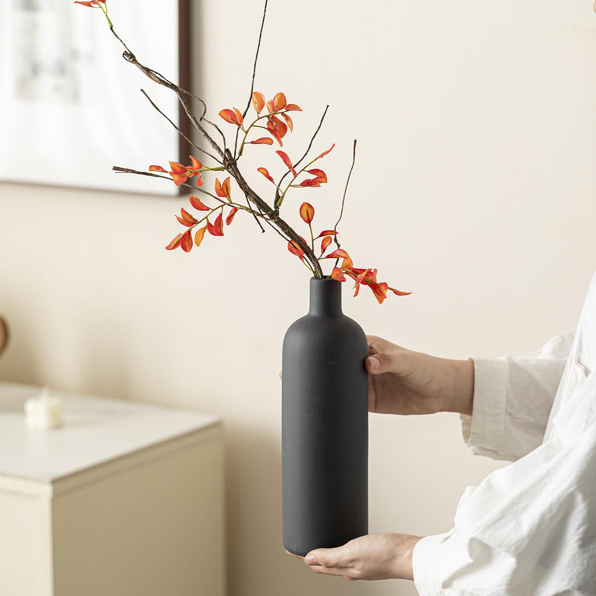 Set di 4 vasi moderni, in ceramica, colori Morandi, decorazione minimalista da tavolo, stile nordico, neutro, boho scandinavo, set da 4 pezzi, colore nero