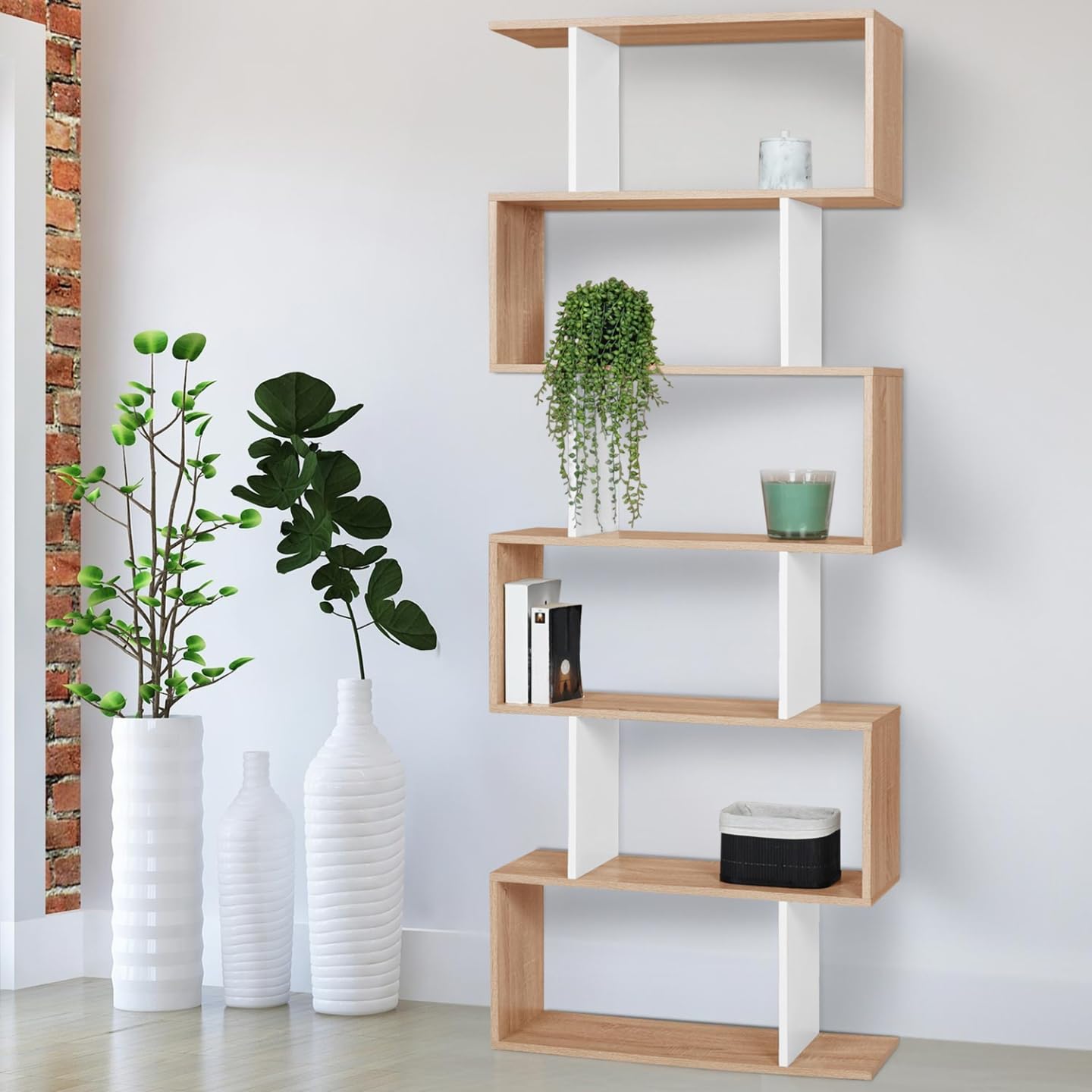 IDMarket - Libreria a S SOFIA in legno ed effetto bianco 189 cm