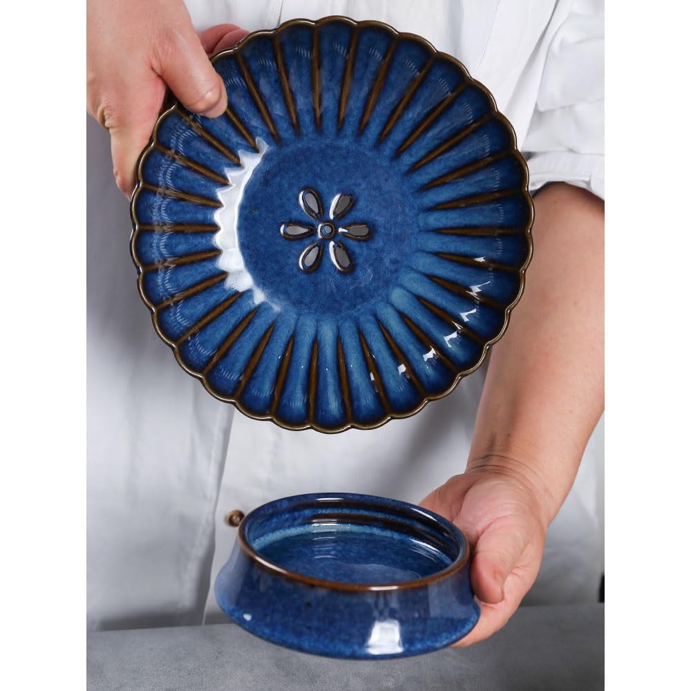 Ciotola da portata Portafrutta drenabile con base rimovibile(Blue,Piccolo)