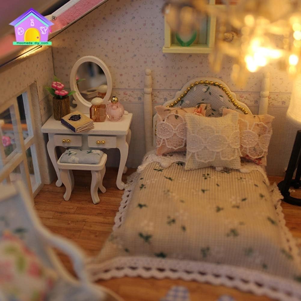 Generico Kit per Casa delle Bambole in Miniatura con Mobili in Legno E Luce LED Miniature da Costruire