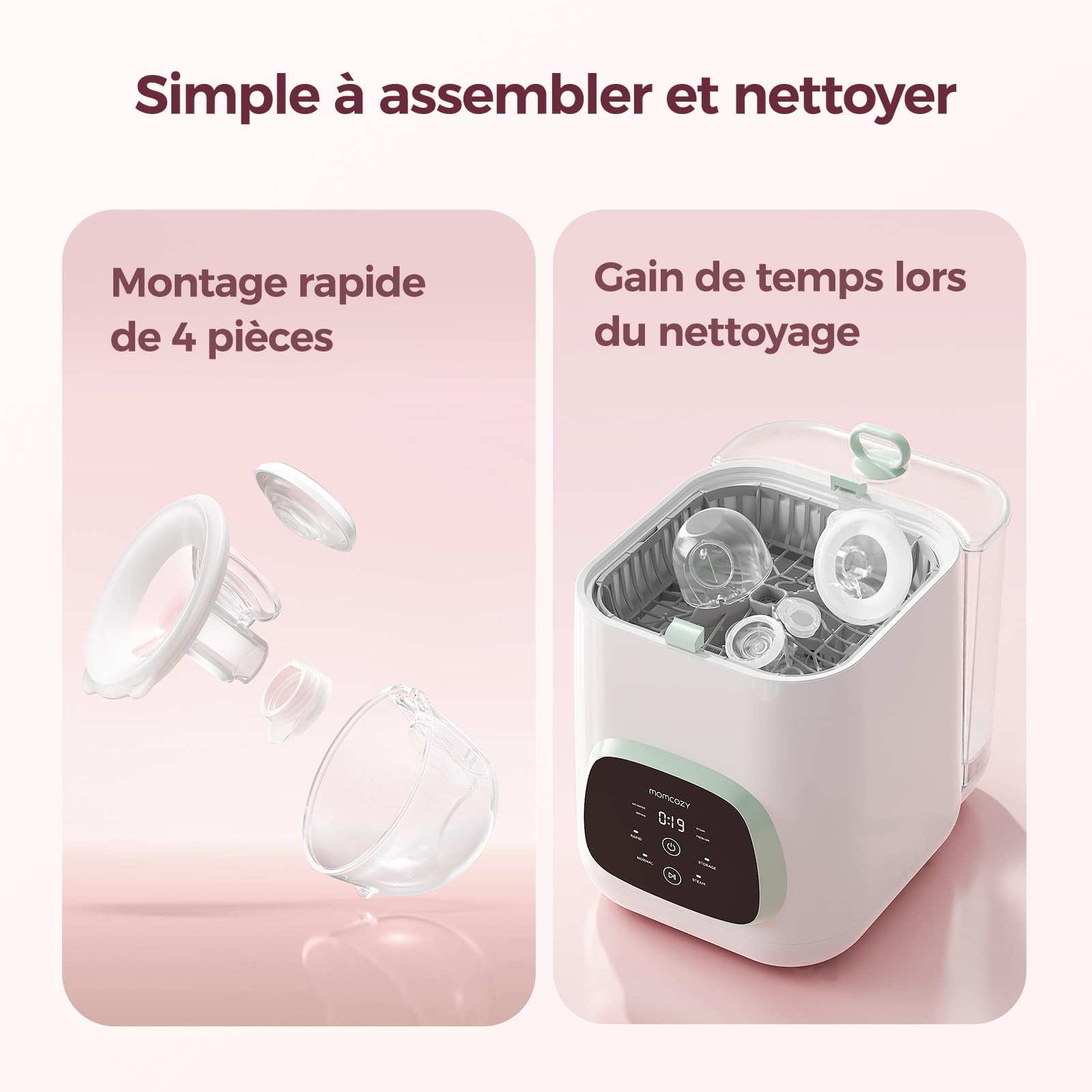 Momcozy Tire Lait S12 Pro Quick, Tire Lait Electrique Main Libre Sans Fil et à Porter, DoubleFit™ Hybrid Flange, 3 Modes & 9 Niveaux, Pompe Portable avec Écran Intelligent,2 Pièces, Blanc