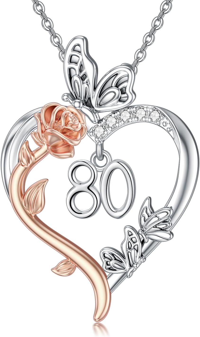 TOUPOP Gifts for Her Rose Heart Necklace 925 Sterling Silver Heart Butterfly Pendant Sweet Year Old Jewelry Anniversary Valentines Day Birthday Gifts Women Girlfriend Wife Mom Grandma