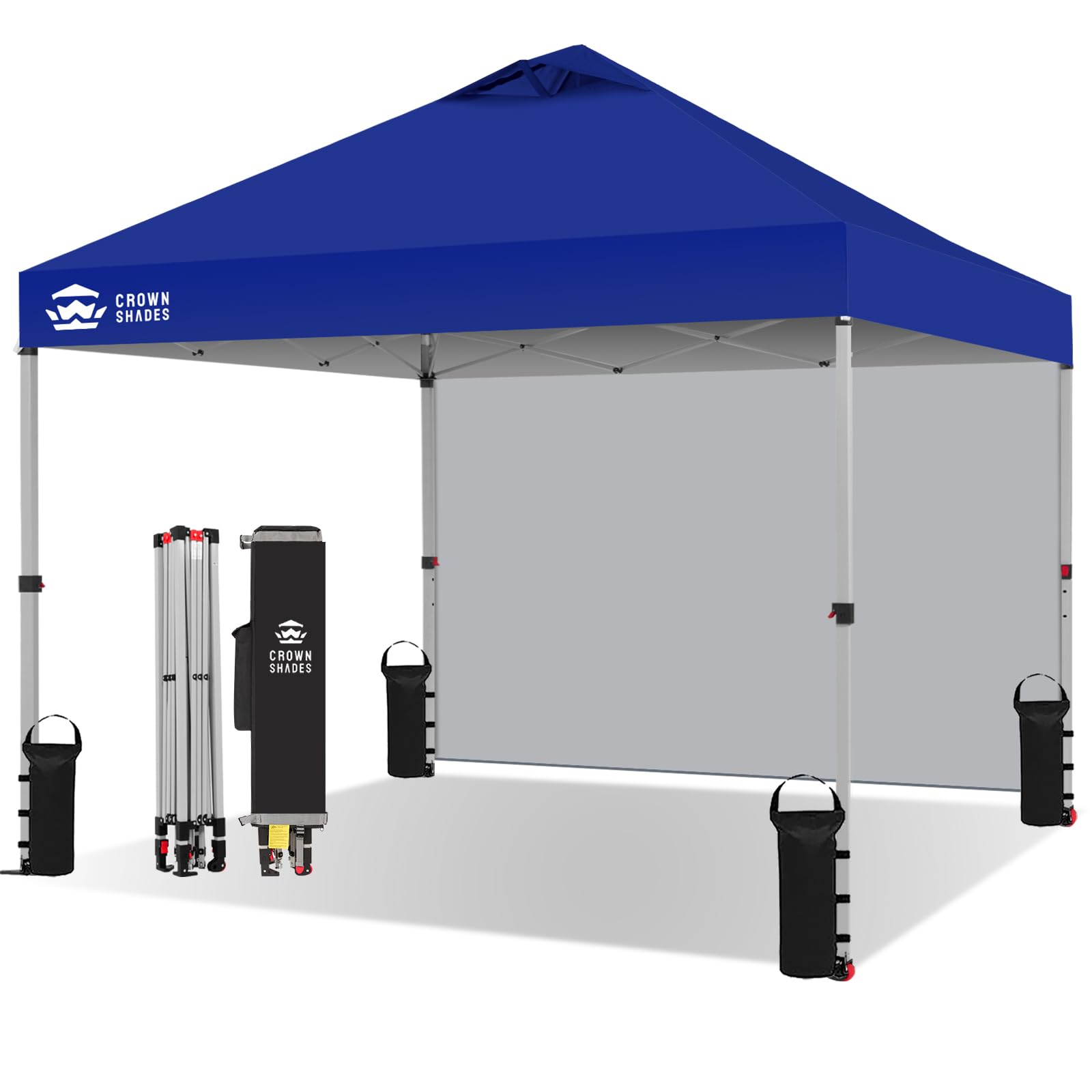 CROWN SHADES Pop Up Gazebo with 1 Sidewall 3m x 3m, Waterproof Pop Up Tent, CenterLok One Push Instant Event Shelter Canopy, Folding Party Tent with Carry Bag, Blue
