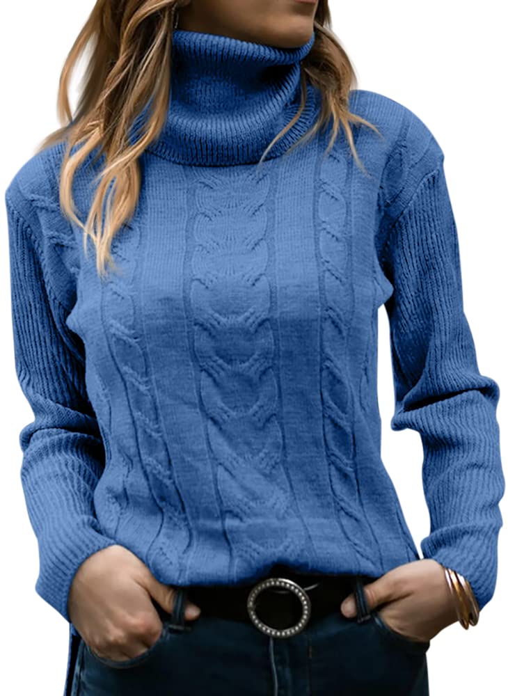 GeGekoko Maglione da donna a collo alto, lavorato a maglia, a maniche lunghe, pullover morbido