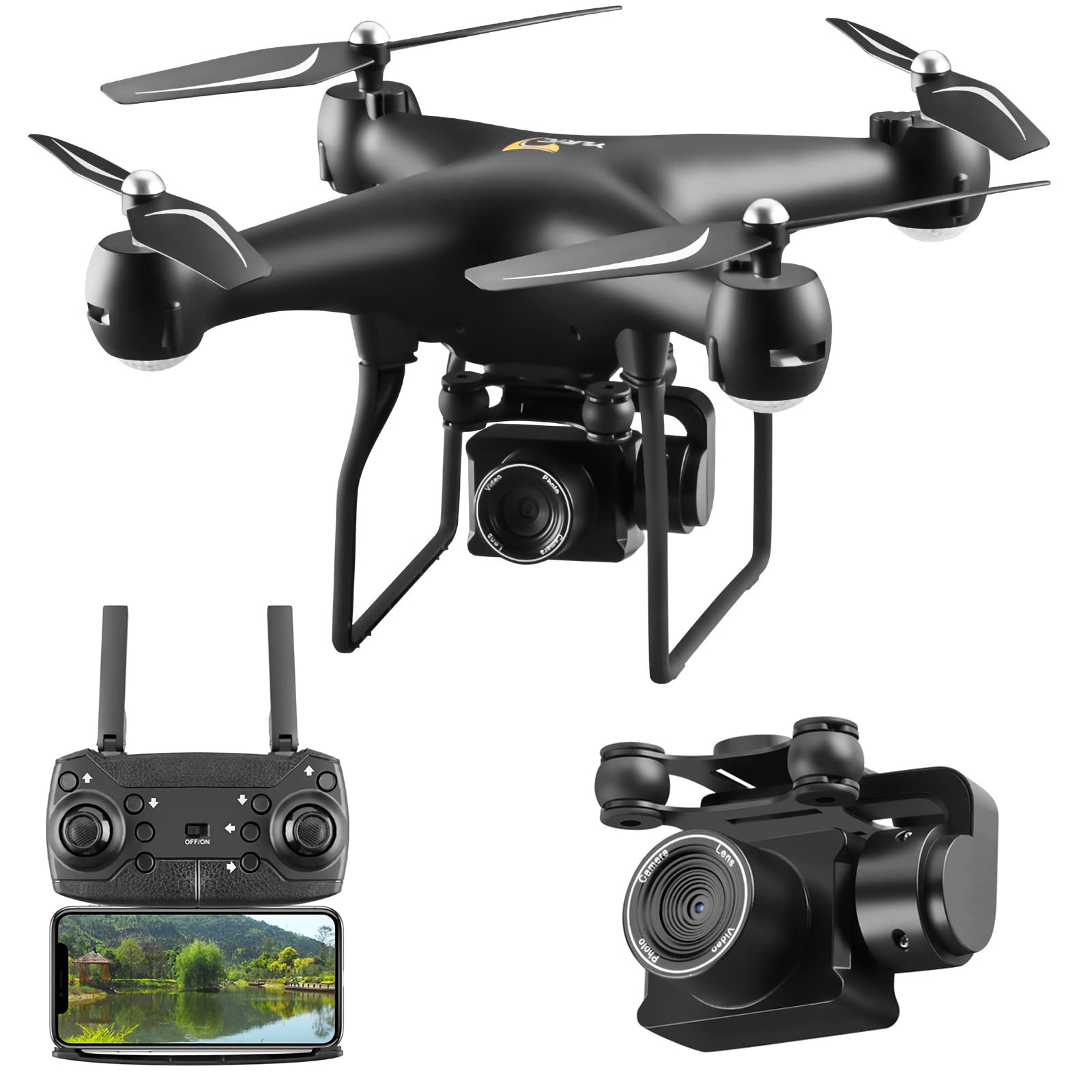 Drone RC con videocamera ESC 4K, droni Pieghevoli per Adulti o Principianti, giroscopio a Sei Vie, Durata della Batteria di 75 Minuti, Funzione di Altezza Fissa, decollo con Un Tasto, atterr