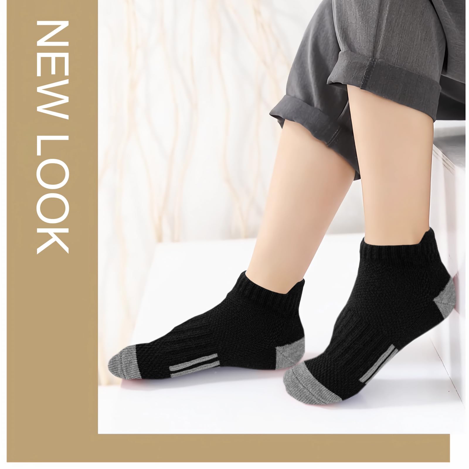 Bemeol Calcetines para niños, 18 pares de calcetines de tobillo para correr y correr, calcetines de tobillo de corte bajo para niños pequeños y grandes (5-7 años)