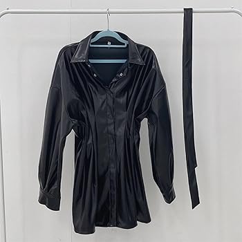 美品【フェンディ】近年モデル　シャツワンピース　フレア　レザー　黒　バイカラー Amazon.co.jp: [WANSHIX] レザー シャツワンピース