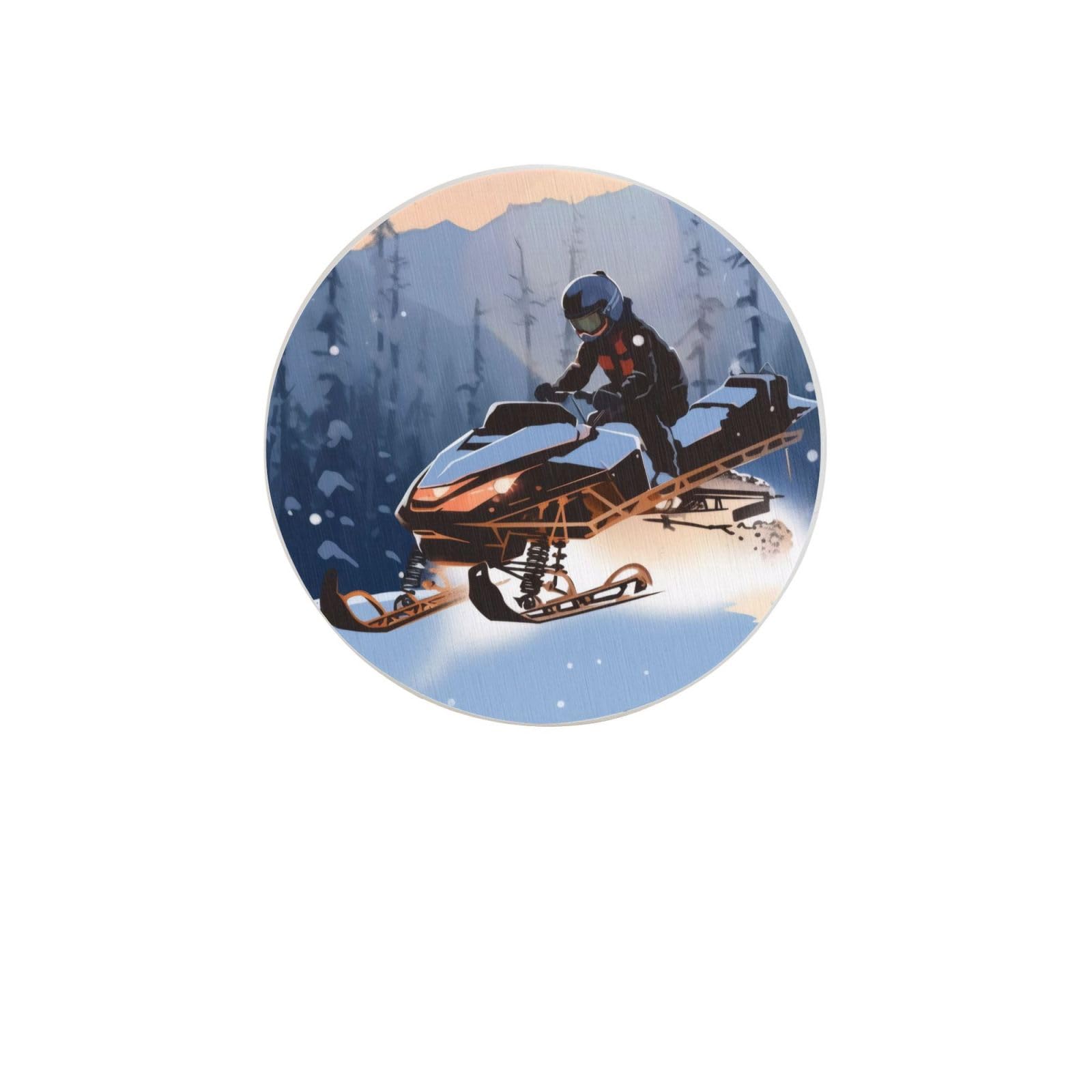 Snowmobile Absorbent Drink Coasters Diatomaceous Round Coaster 4 Inch Reusable Cup Coasters Set 4pc