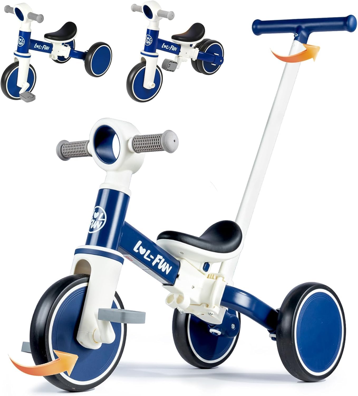 LOL-FUN Kids Tricycle with Removable Pedals, 5-in-1 Toddler Balance Bike with Parent Steering Push Handle, Baby Trike for Boys Girls Present Age 10 Month+ — image 1