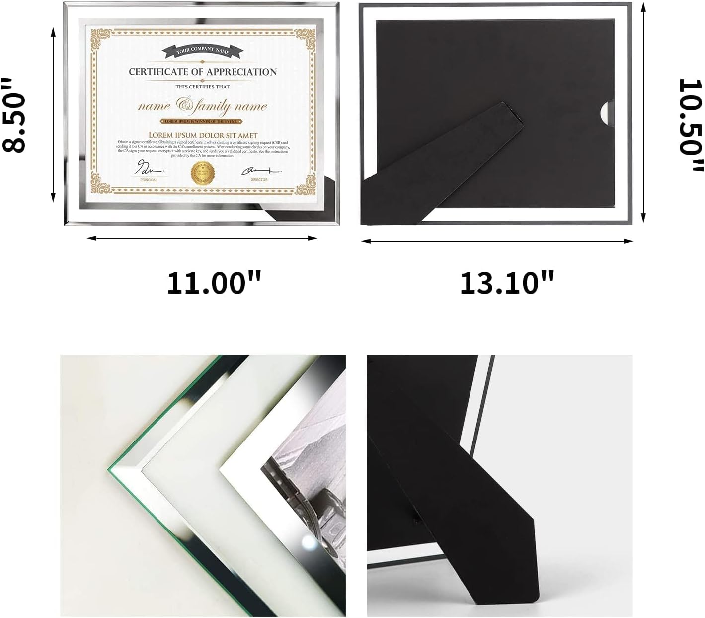 Hoikwo 8x10 Glass Picture Frames Bundle with 8.5x11 Certificate Frames