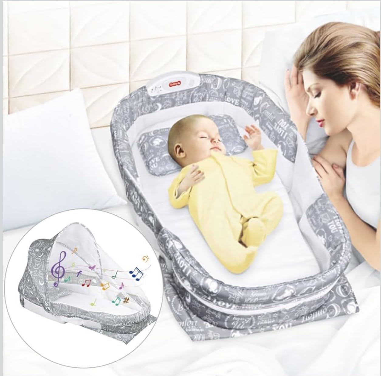 richtots Premium Baby Bedding for New Born Multifunctional Bed with Music and Light Soft with Folding Mosquito Net Portable Folding Travel Bassinet for Baby 0-12 Months 4