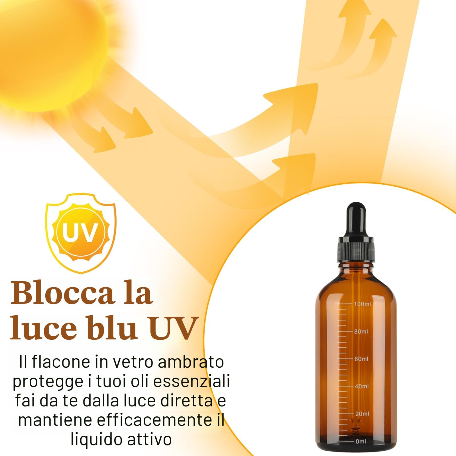 6 Pezzi Contagocce Vetro 100ml, Marrone Bottiglie Contagocce in Vetro, Flaconi Contagocce con 2 Imbuti 2 Pipette Contagocce 1 Adesivo, Flaconi Ricaricabili per Laboratorio Olio Essenziale