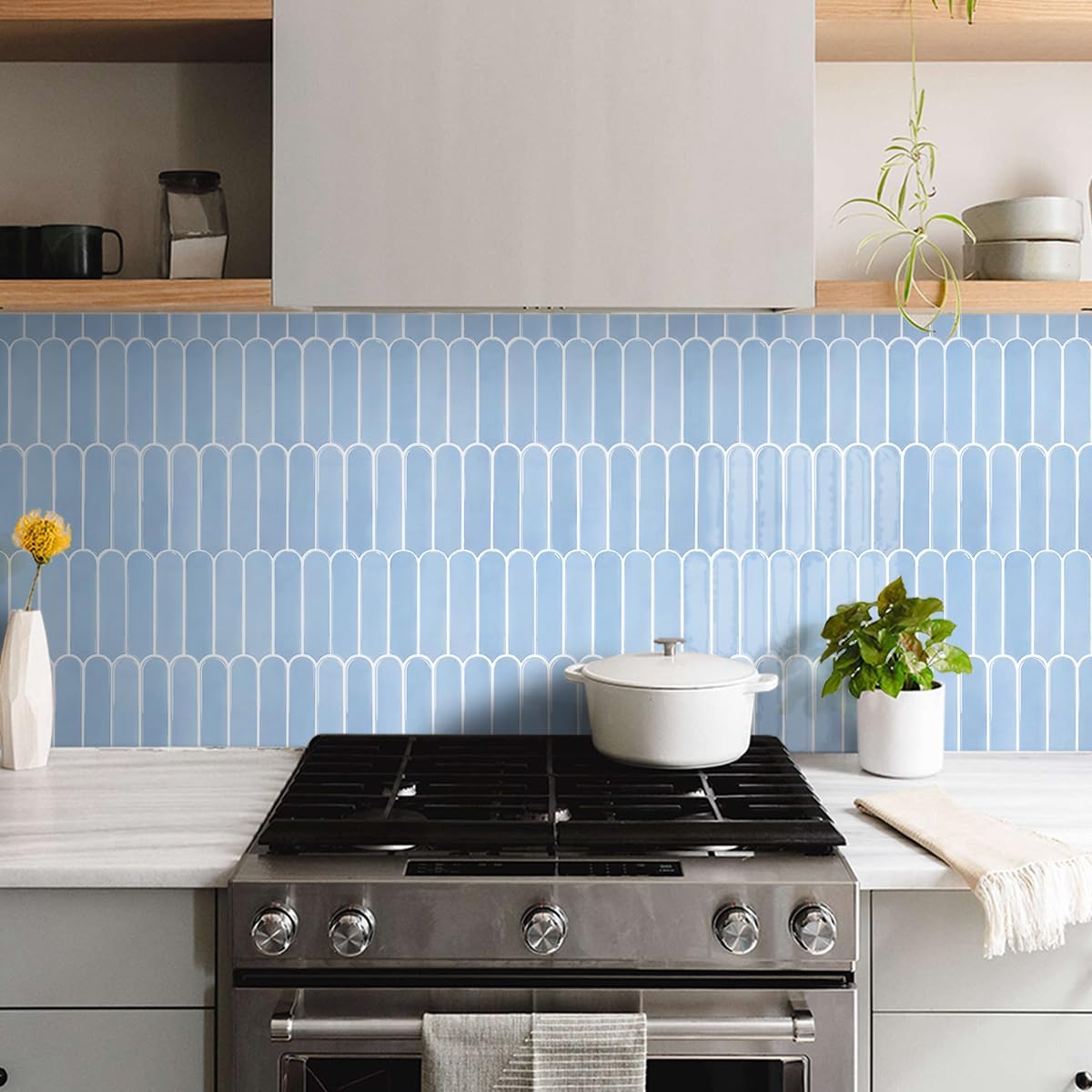 Commomy Thicker Blue Peel and Stick Backsplash - 10 pcs of 12" x 12" - 3D Adhesive Peel and Stick Tiles Backsplash for Kitchen, Bathroom, Removable, Waterproof, Vinyl Wall Tile