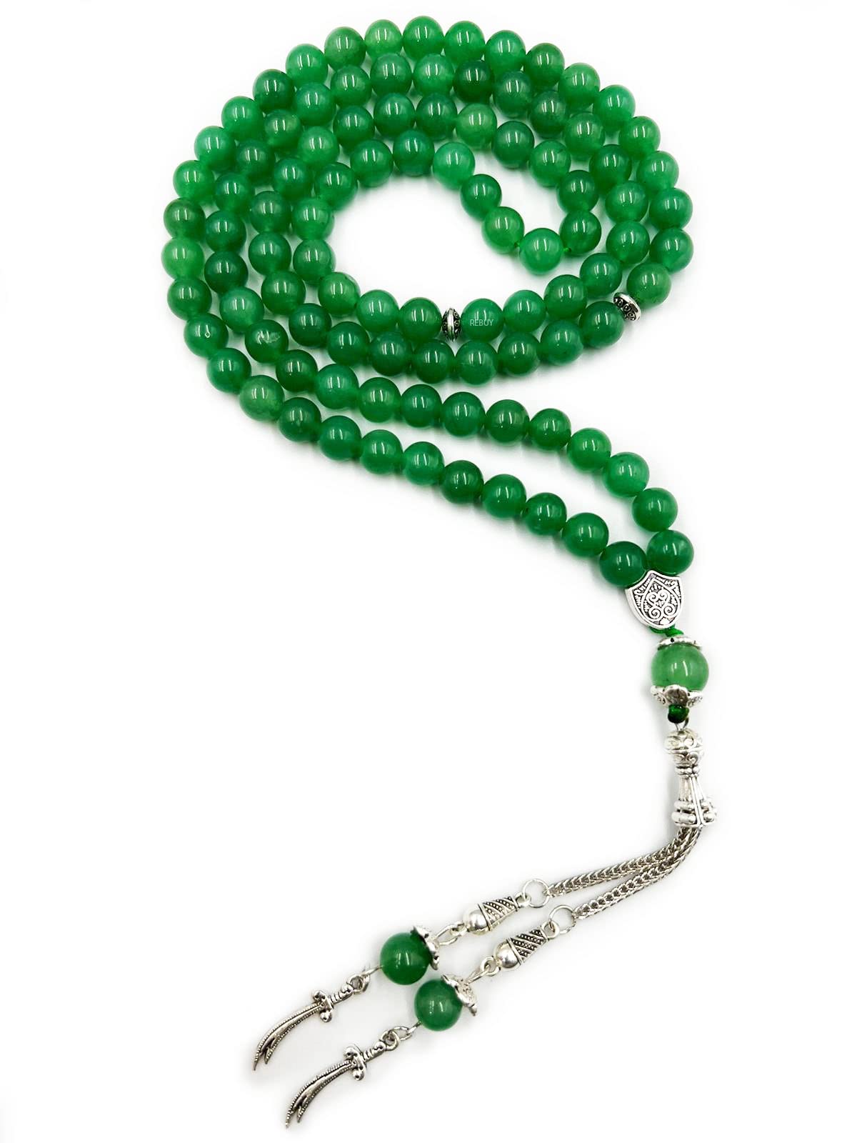 REBUY Natural Green Aventurine 99 Beads Stone Prayer Tasbih Misbaha | For Serenity, Peace & Positive Energy, Gift Box Included | Islamic Gift, Bracelet or Necklace | Bead Size 8 mm