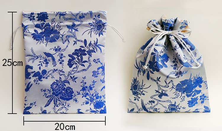 Jedwabne brokatowe torby na biżuterię, Jedwabny brokatowy haft ze sznurkiem Etui na biżuterię Zamszowa podszewka 7,87 x 9,84 cala Wielokolorowy(Blue)