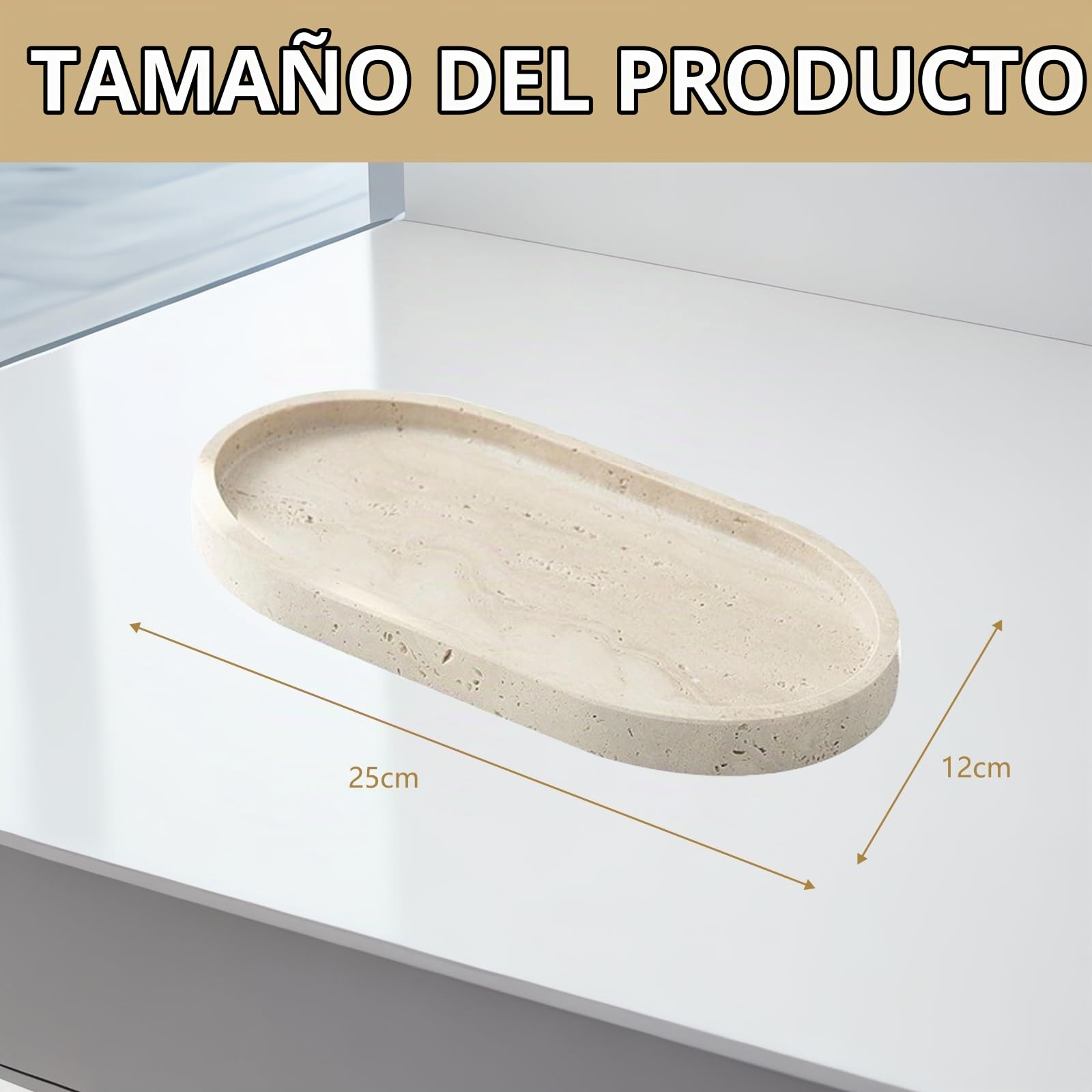 Bandeja Decorativa, Bandeja para Joyas De Mármol Natural Bandeja De Baño Beige Bandeja Ovalada para Perfumes Cosméticos Velas Y Llaves para Salón Y Dormitorio